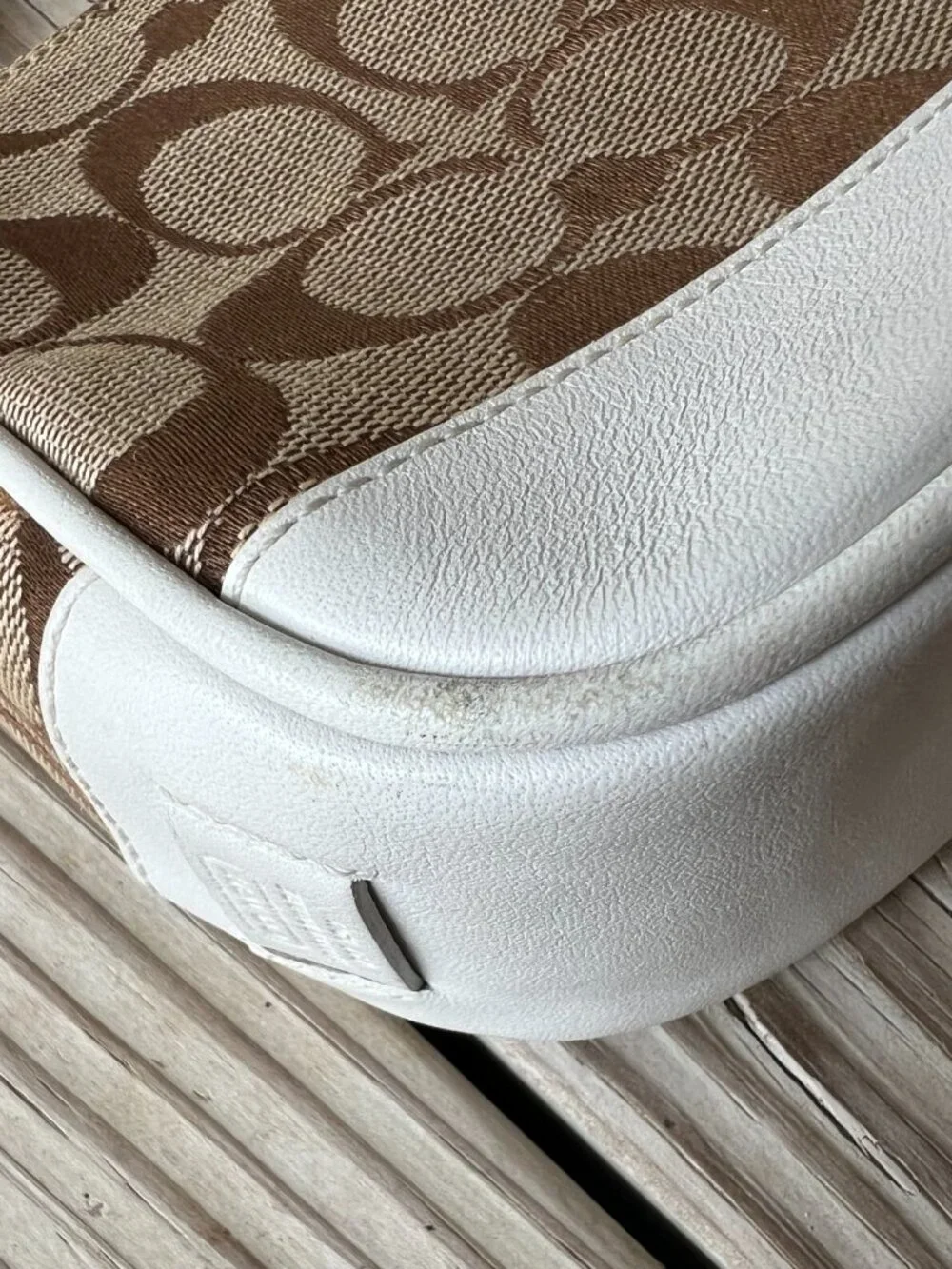 Vintage Coach Signature Jacquard Demi bag brown white leather Y2K shoulder bag - Picture 13 of 16